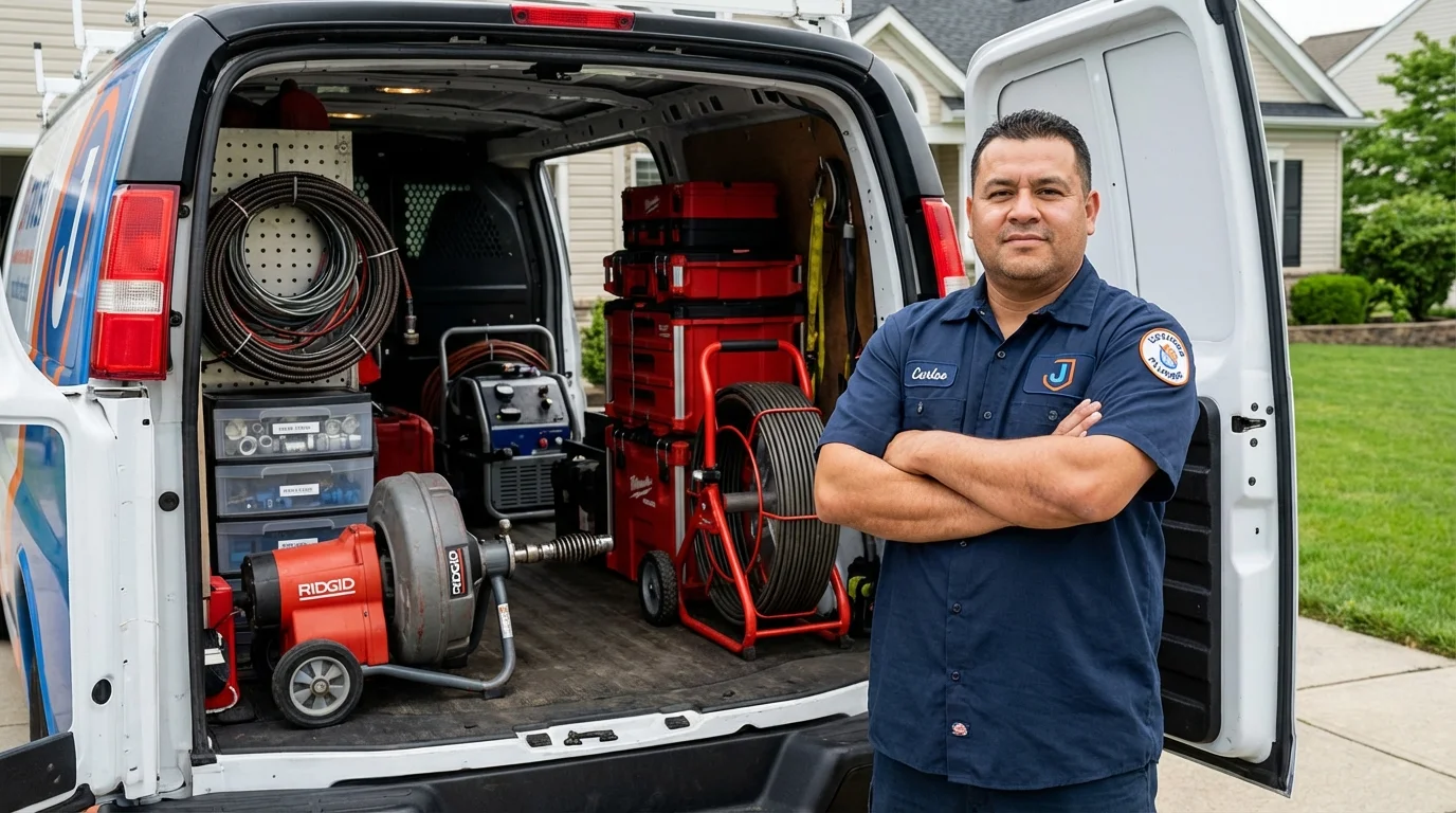 Professional drain cleaning equipment and Johns Plumbing LLC plumber in Hubbardston