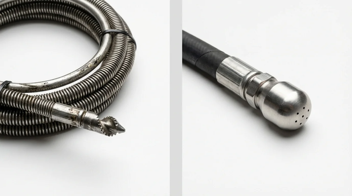 Drain snake cable and hydro jetting nozzle used for drain cleaning in Hubbardston, MA