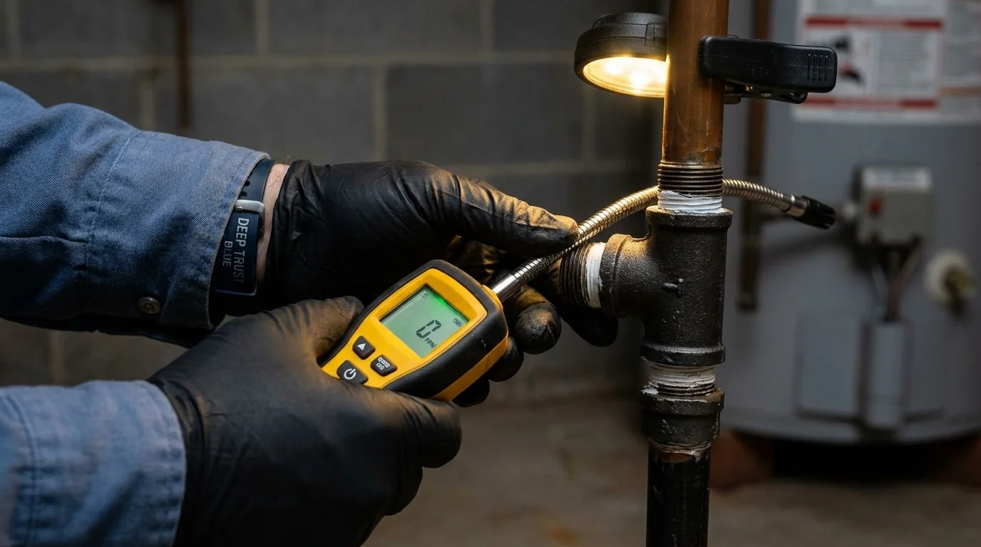 Gas leak detection with electronic sniffer by Johns Plumbing LLC in Hubbardston